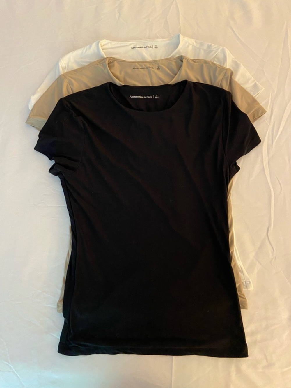 Abercrombie & Fitch Short-Sleeve Crew Tee Trio - Black, Cream, White